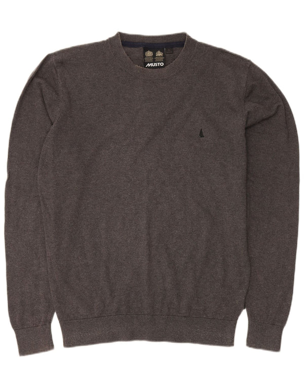 MUSTO Pull à col rond pour homme en coton gris Taille L