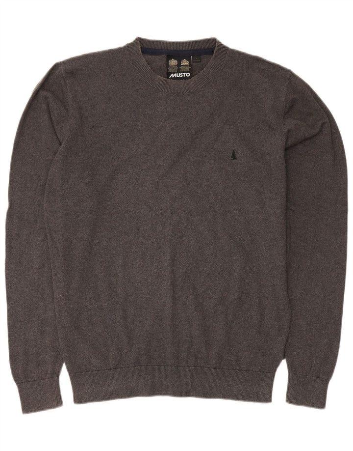 MUSTO Pull à col rond pour homme en coton gris Taille L