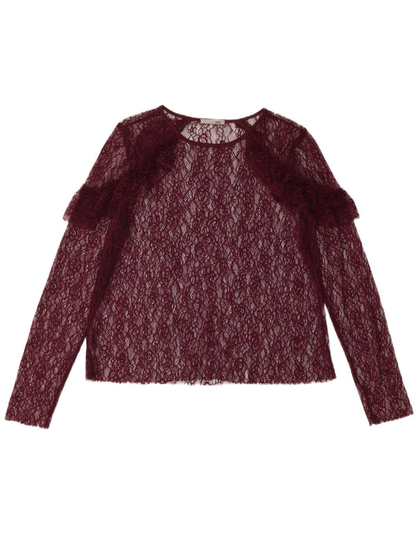 Zara Haut transparent à manches longues pour femme UK 12 Floral bordeaux moyen