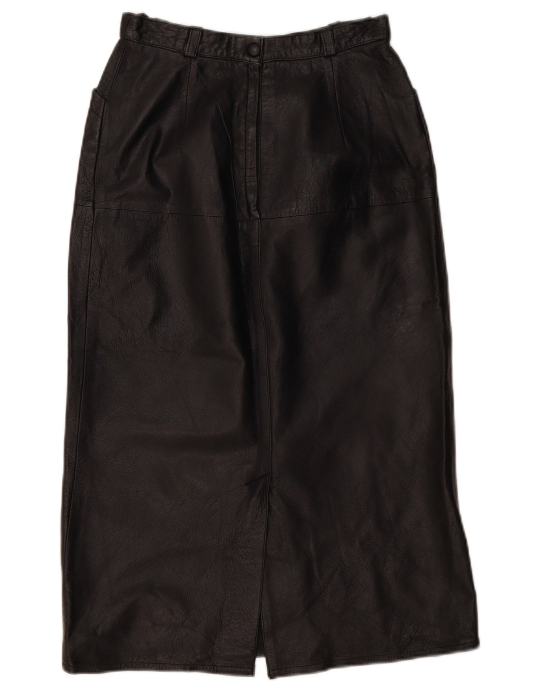 VINTAGE Jupe en cuir femme EU 36 Petit W26 Cuir Noir