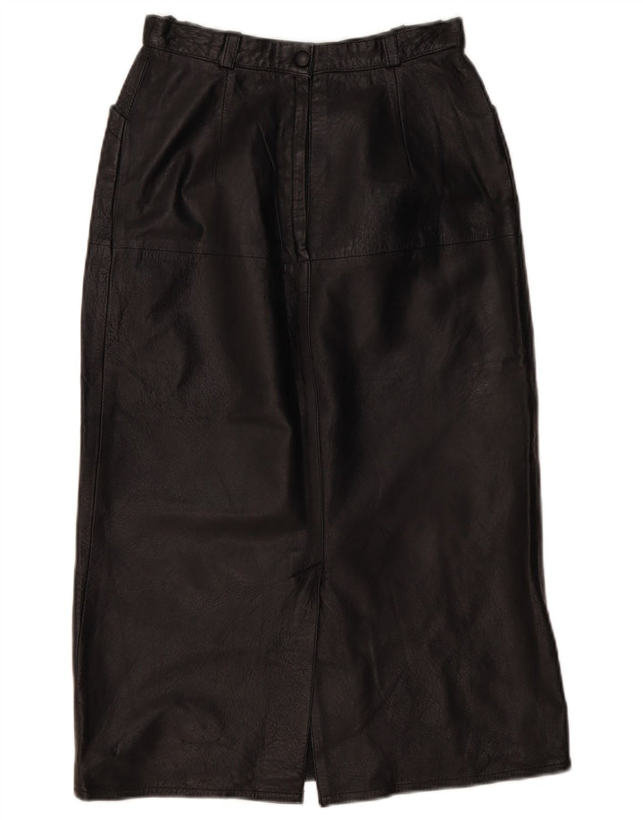 VINTAGE Jupe en cuir femme EU 36 Petit W26 Cuir Noir