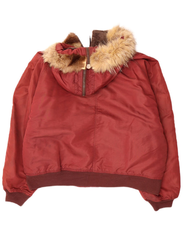 Veste coupe-vent surdimensionnée à capuche femme vintage UK 18 XL Nylon Rouge