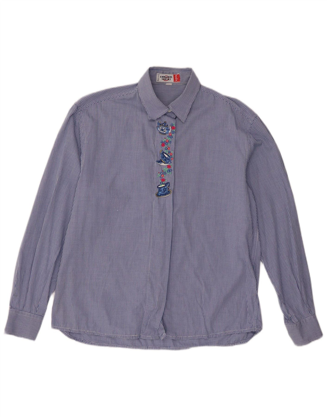 Emmanuel Schvili Chemise régulière à manches longues pour femme UK 18 XL Bleu Vichy