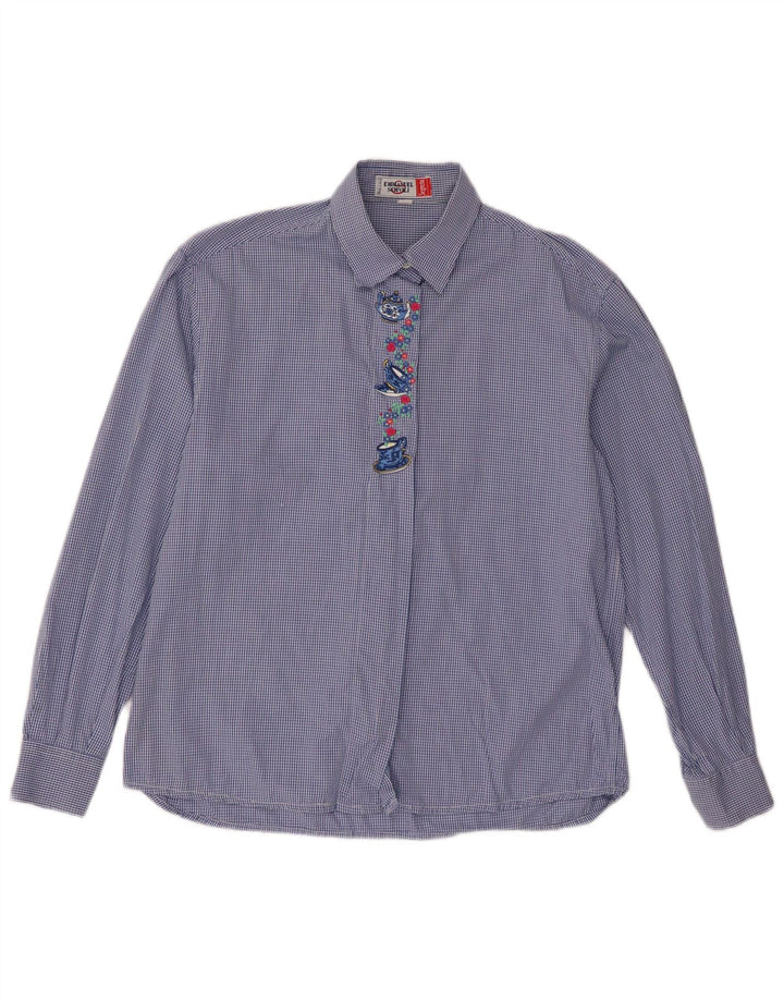 Emmanuel Schvili Chemise régulière à manches longues pour femme UK 18 XL Bleu Vichy