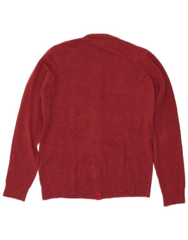 BENETTON Cardigan court pour femme UK 12 laine mérinos marron moyen