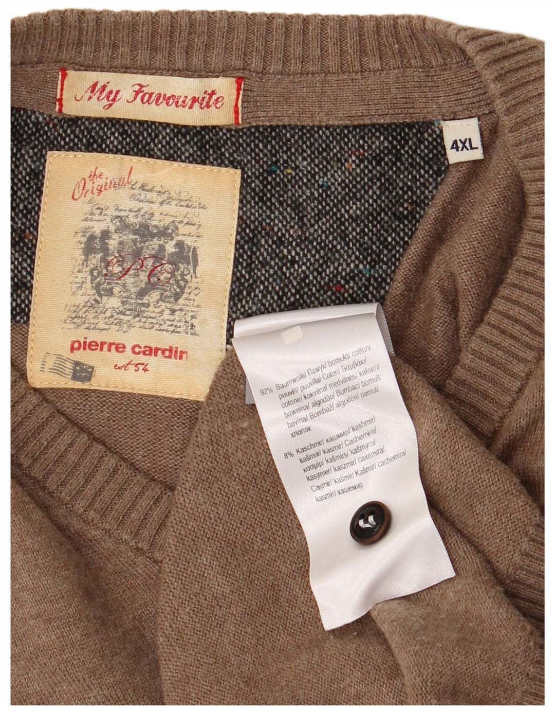 Pierre Cardin Pull col V pour homme 4XL en coton beige