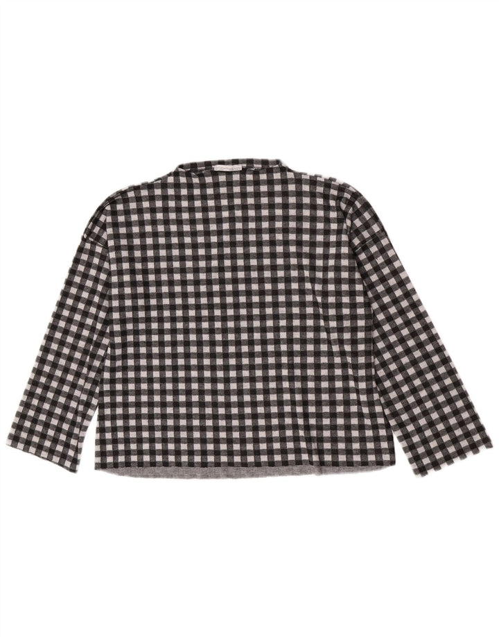Zara Femme Haut Oversize Manches Longues UK 10 Petit Noir Vichy Polyester