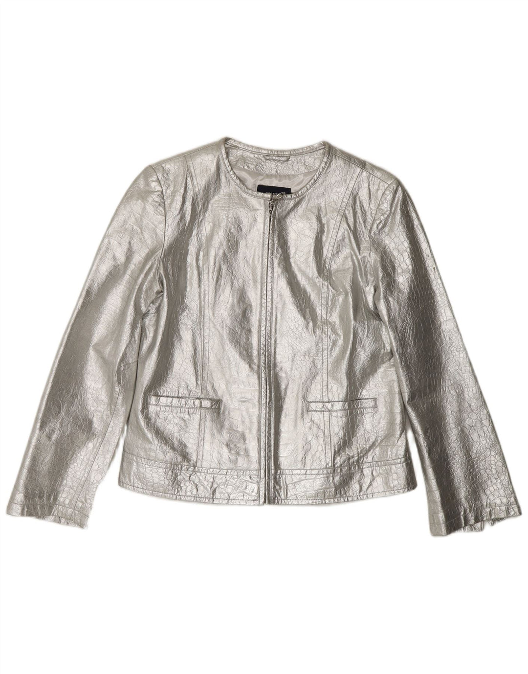 CORTEFIEL Veste en cuir femme UK 12 Cuir argenté moyen