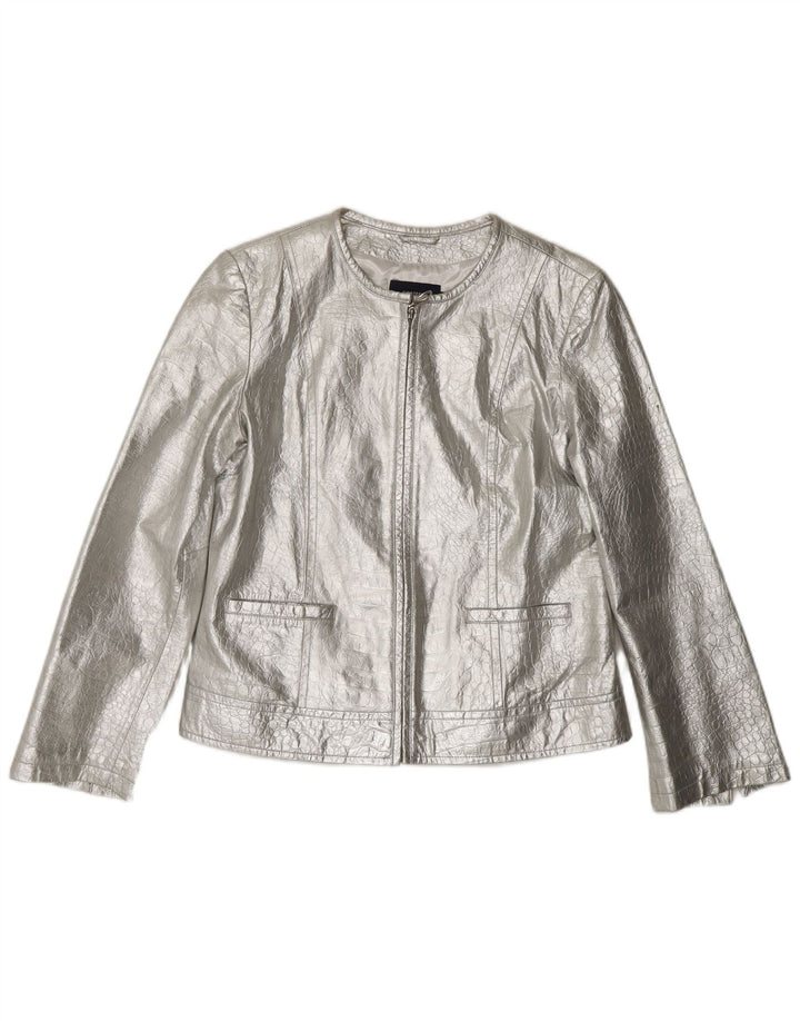 CORTEFIEL Veste en cuir femme UK 12 Cuir argenté moyen