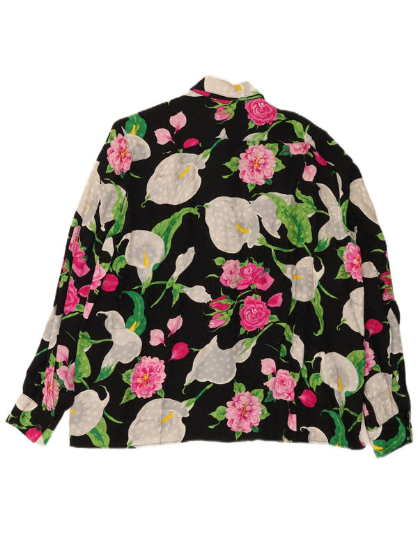 vintage Femme Chemise Blouse UK 16 Grand Noir Floral