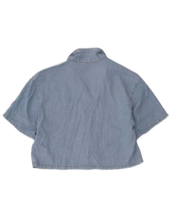 Zara Chemise en jean courte à manches courtes pour filles 13-14 ans Bleu Lyocell