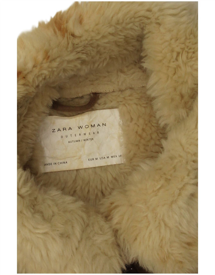 Zara Manteau Sherpa Femme UK 14 Polyester Beige Moyen
