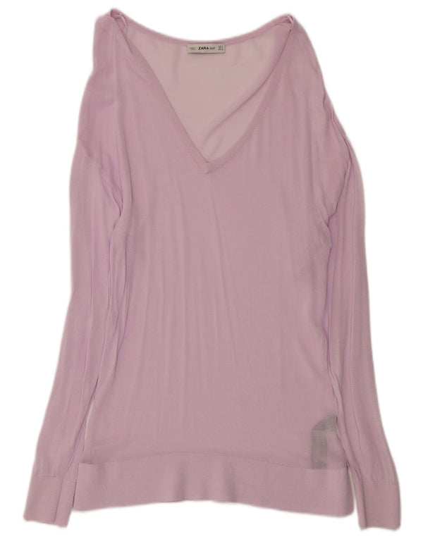 Zara Womens See Through Blouse Top UK 10 Petite Viscose Rose