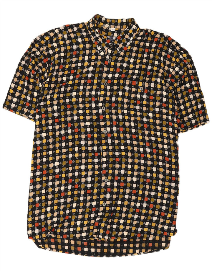 Jupiter Chemise à manches courtes pour homme Taille 44 XL Noir Géométrique