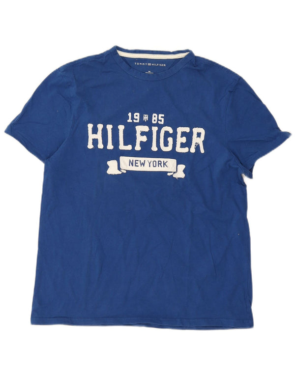 Tommy Hilfiger T-shirt graphique surdimensionné pour femme UK 10 Small Bleu