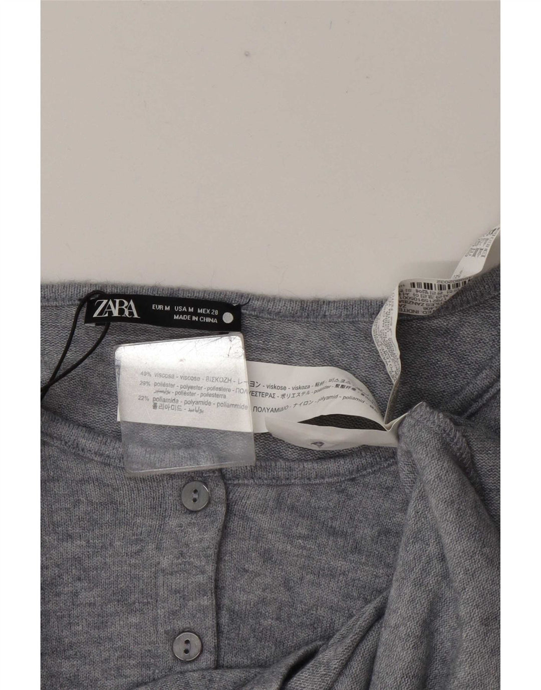 Zara Femme Crop Top UK 44 Gris Moyen Viscose