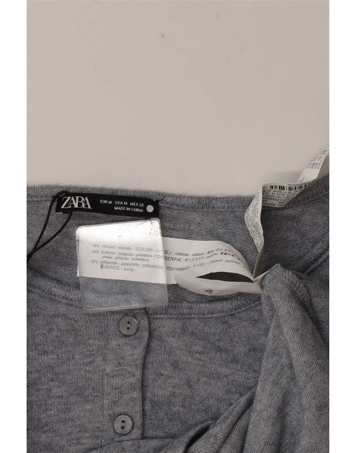 Zara Femme Crop Top UK 44 Gris Moyen Viscose