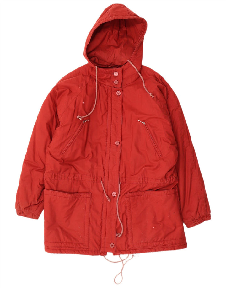 VINTAGE Manteau rembourré à capuche femme UK 20 2XL Coton rouge
