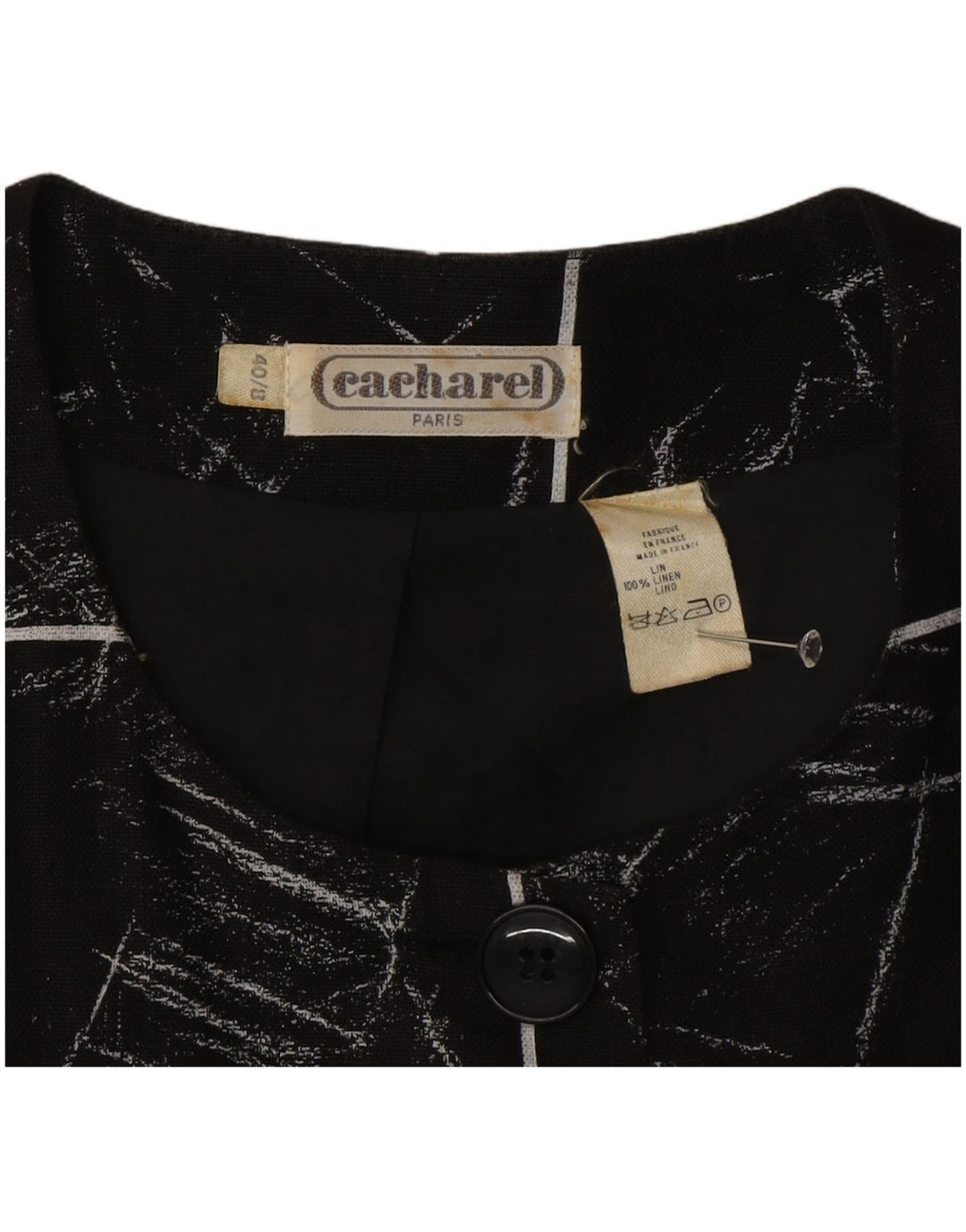 Cacharel Veste blazer à motif abstrait pour femme UK 8 Petit carreaux noirs