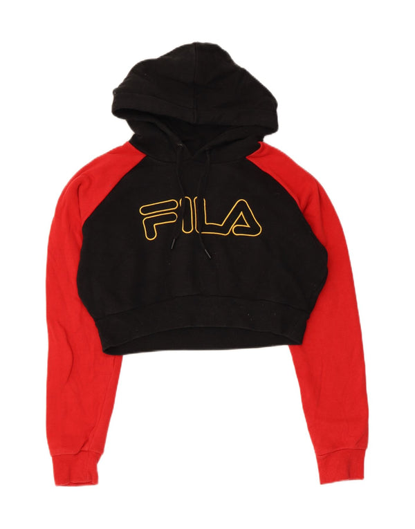 Fila Pull à capuche court surdimensionné pour femme UK 10 Small Noir Colourblock