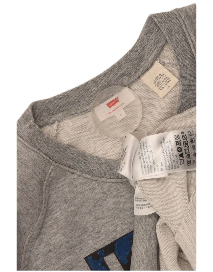LEVI'S Sweat-shirt court graphique pour femme UK 16 Grand gris moucheté