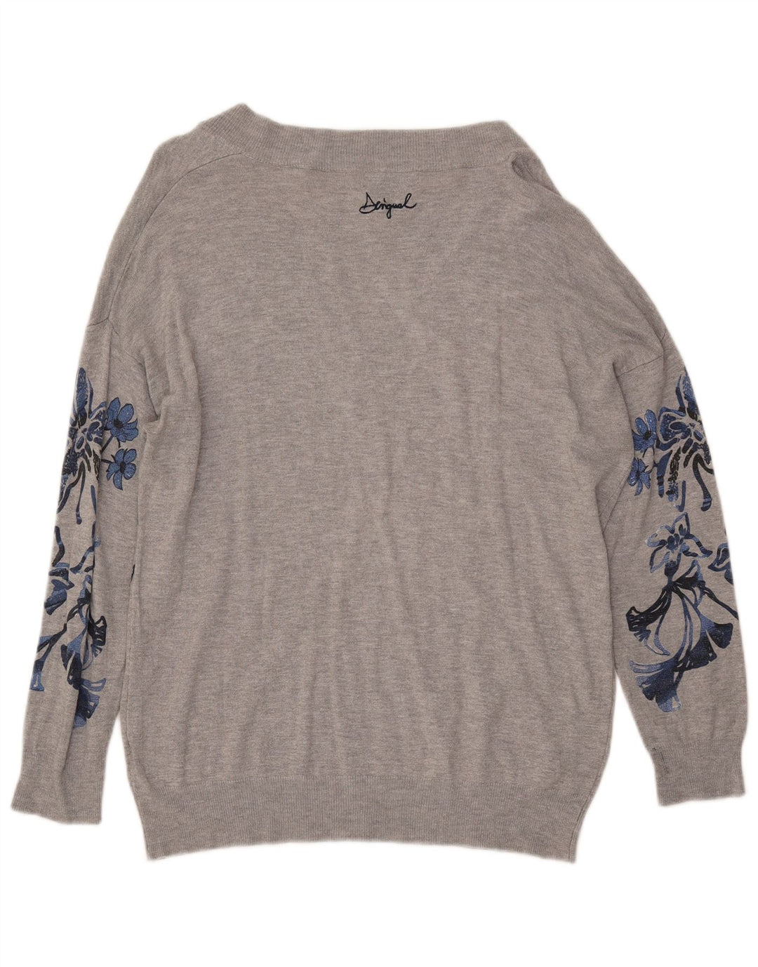 DESIGUAL Pull graphique à col en V pour femme UK 14 Gris moyen floral