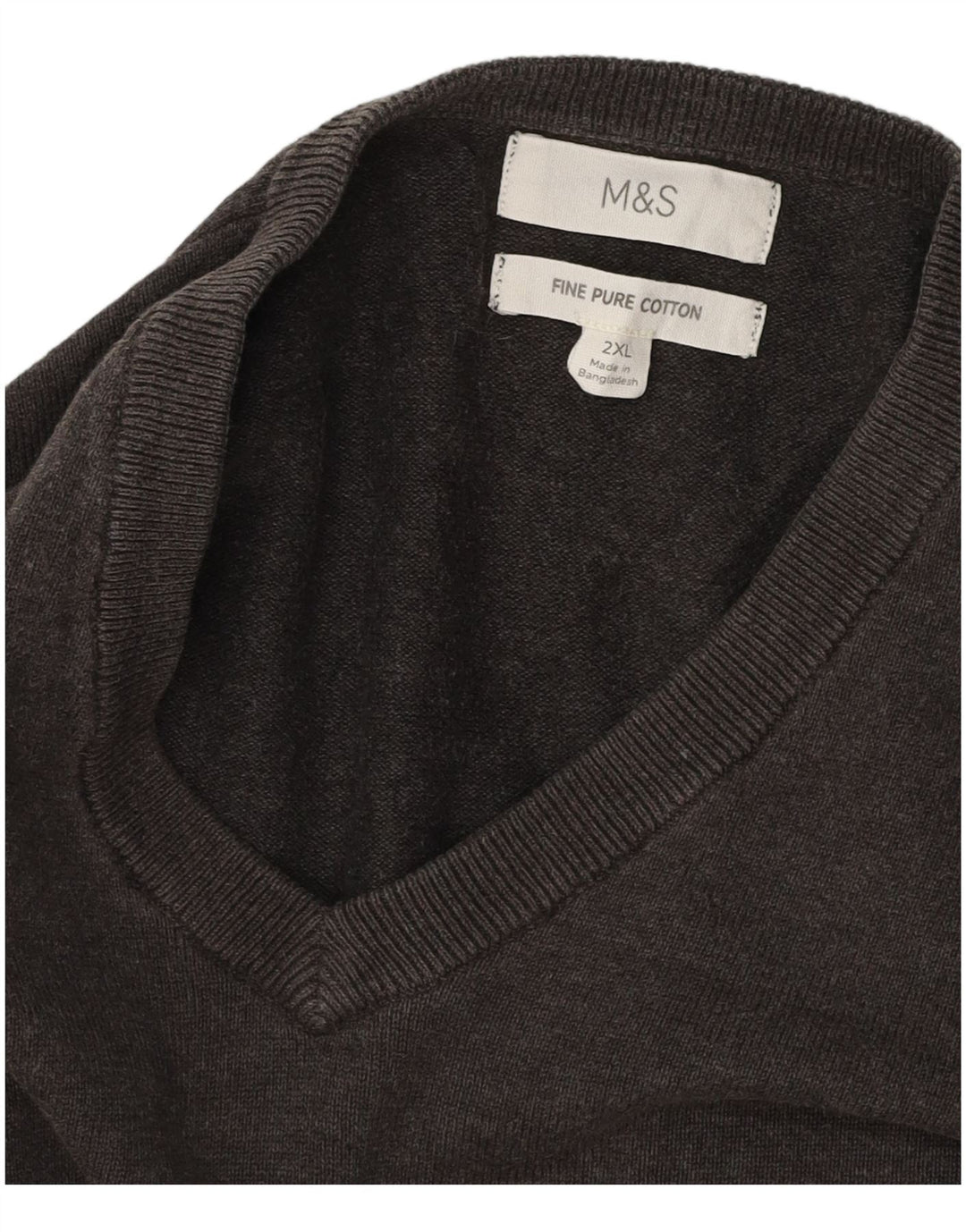 MARKS & SPENCER Pull col V pour homme 2XL Gris Coton