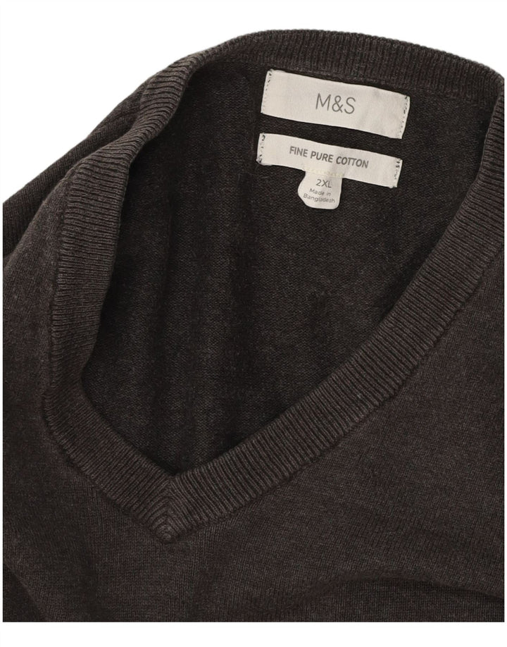 MARKS & SPENCER Pull col V pour homme 2XL Gris Coton