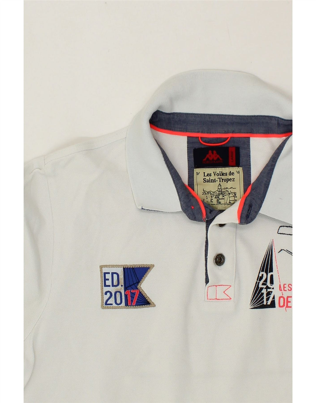 KAPPA Mens Graphic Polo Shirt Large White Cotton Vintage Kappa and Second-Hand Kappa from Messina Hembry 