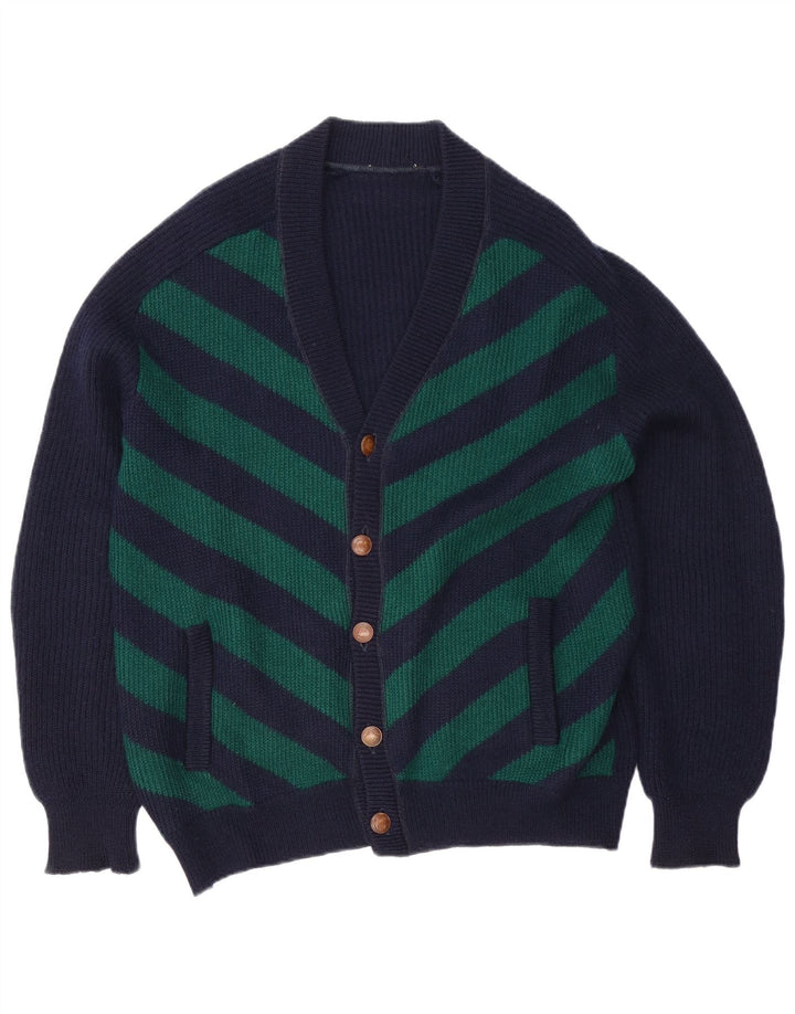 vintage Homme Cardigan Pull XL Bleu Marine Rayé