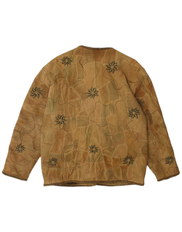 vintage Femme 5 Boutons Blazer En Daim Veste EU 40 Brun Moyen Floral