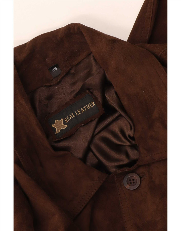 vintage Mens Suede Bomber Jacket IT 56 2XL Cuir Marron