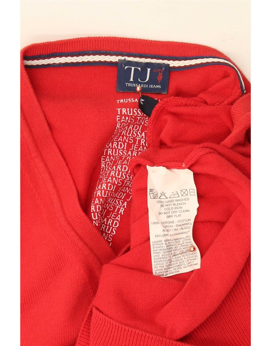 Trussardi Jeans Pull Col V Pull Rouge Moyen Coton Homme