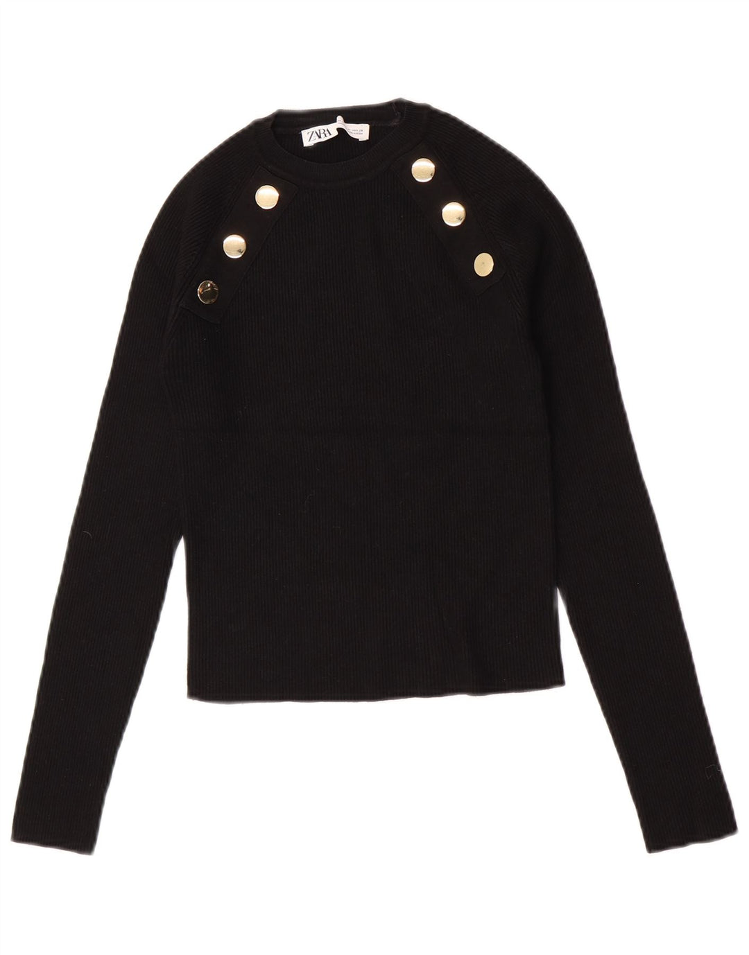 Zara Womens Crop Top Manches Longues UK 12 Moyen Noir