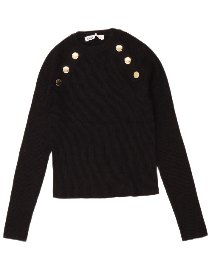 Zara Womens Crop Top Manches Longues UK 12 Moyen Noir