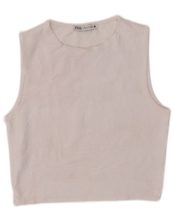 Zara Femmes Crop Débardeur UK 4 XS Coton Blanc