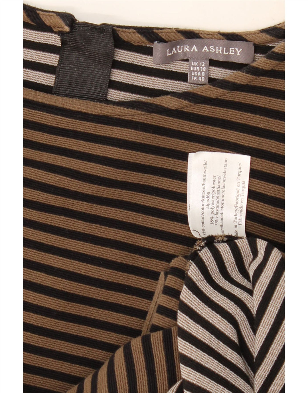 LAURA ASHLEY Robe droite à manches 3/4 pour femme UK 12 Beige moyen rayé