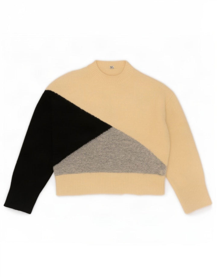 Zara Pull à col roulé pour femme UK 14 Beige moyen Colourblock