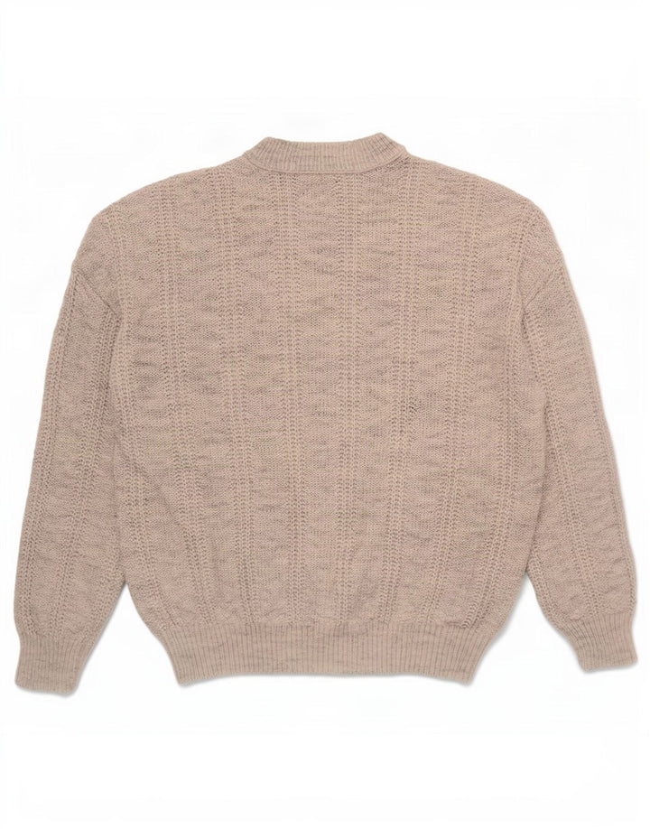 vintage Mens Graphic Crew Neck Jumper Pull Moyen Gris Moucheté Acrylique