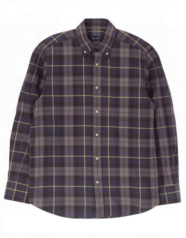 Massimo Dutti Chemise Homme Grand Carreau Bleu Marine Coton