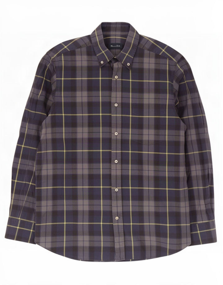 Massimo Dutti Chemise Homme Grand Carreau Bleu Marine Coton