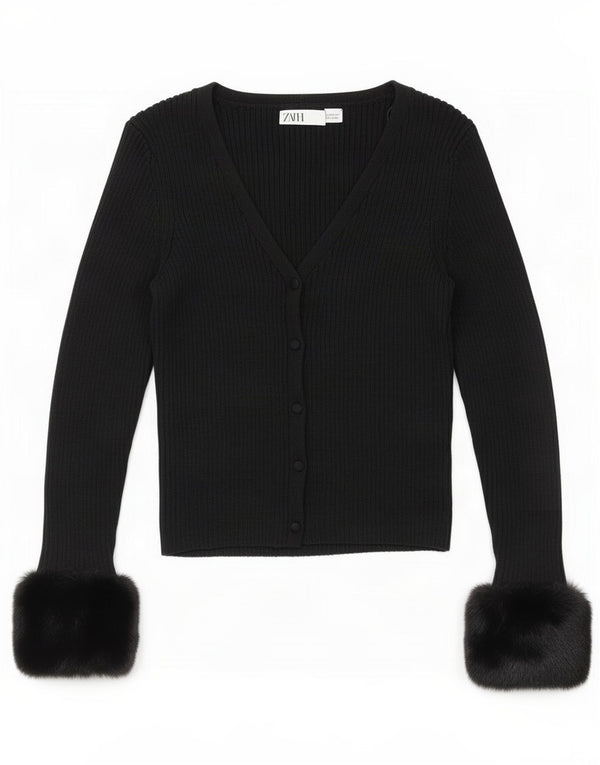 Zara Womens Crop Cardigan Pull UK 12 Moyen Noir