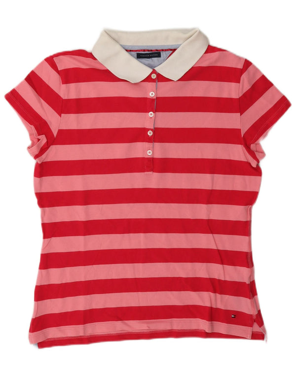 Tommy Hilfiger Polo Rugby Femme UK 12 Coton Rayé Rose Moyen