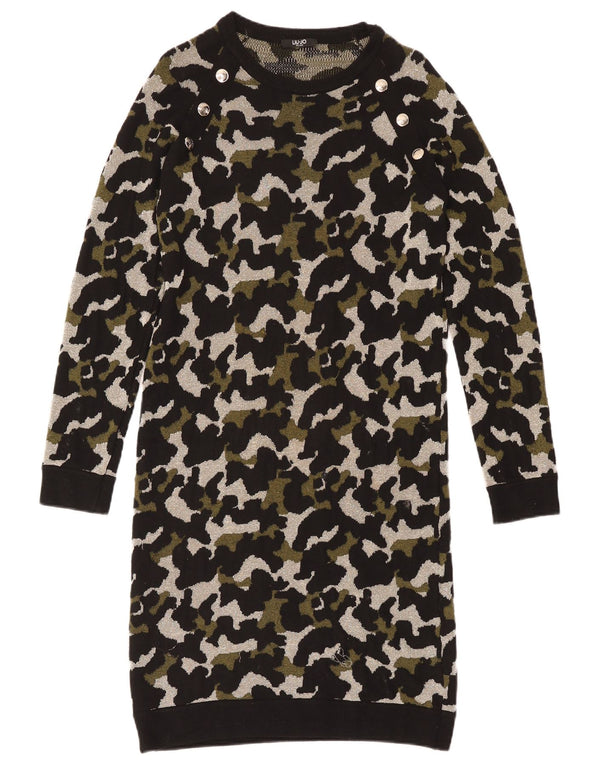 Liu Jo Robe pull à manches longues pour femme UK 10 Small Noir Camouflage Viscose