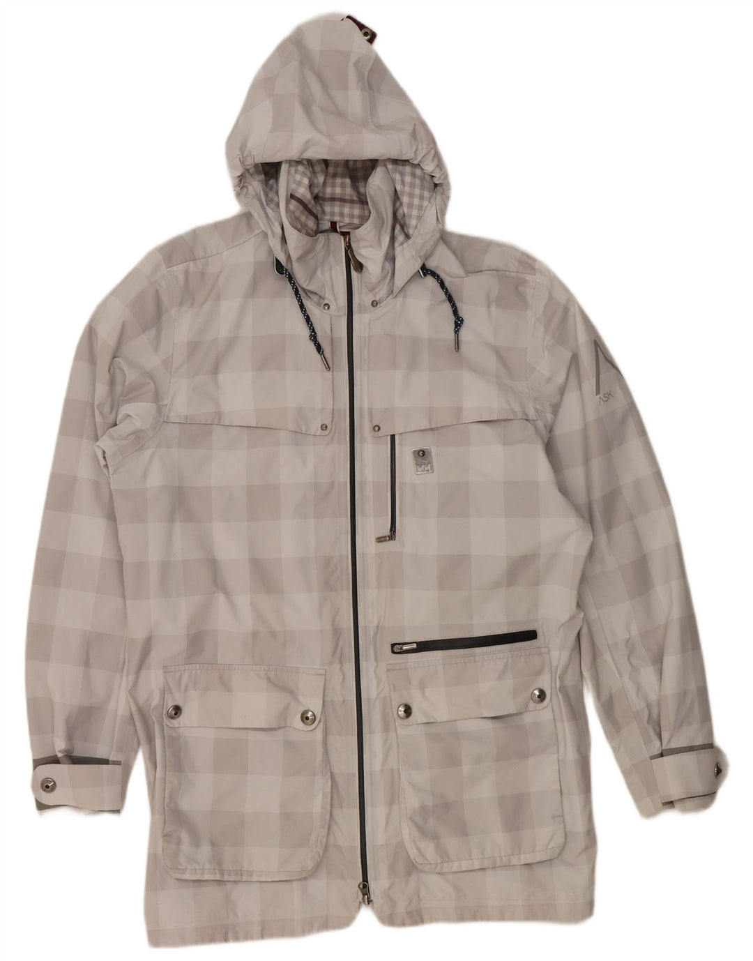 HELLY HANSEN Womens Oversized Hooded Raincoat UK 14 Medium Grey Check