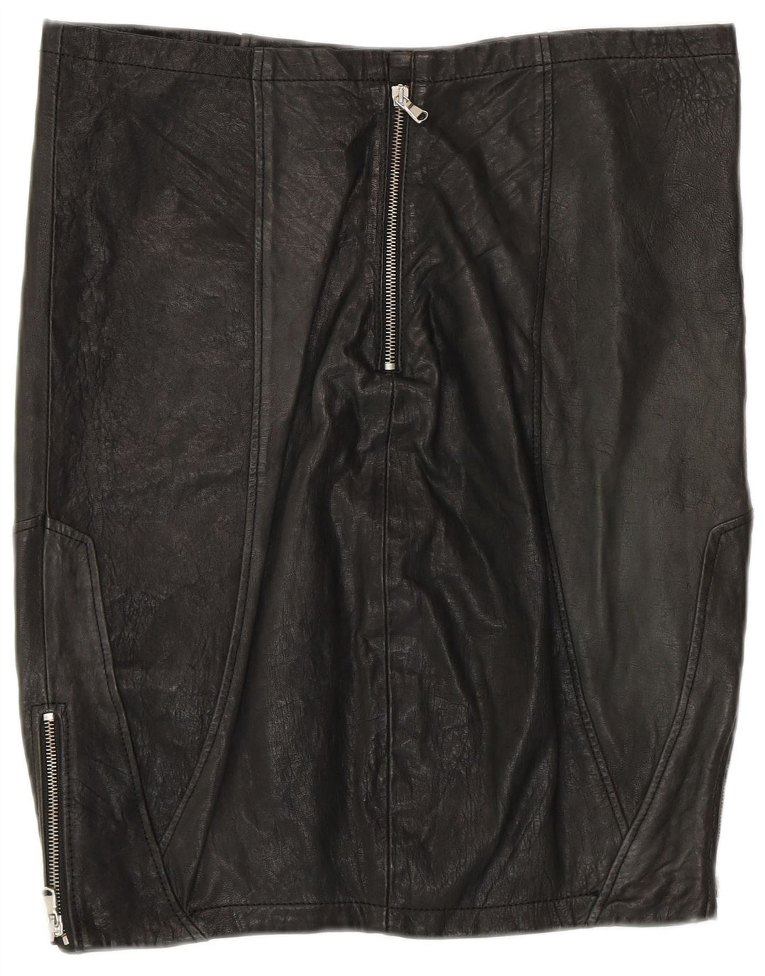 VINTAGE Jupe en cuir femme UK 12 Moyen W30 Noir Patchwork Cuir