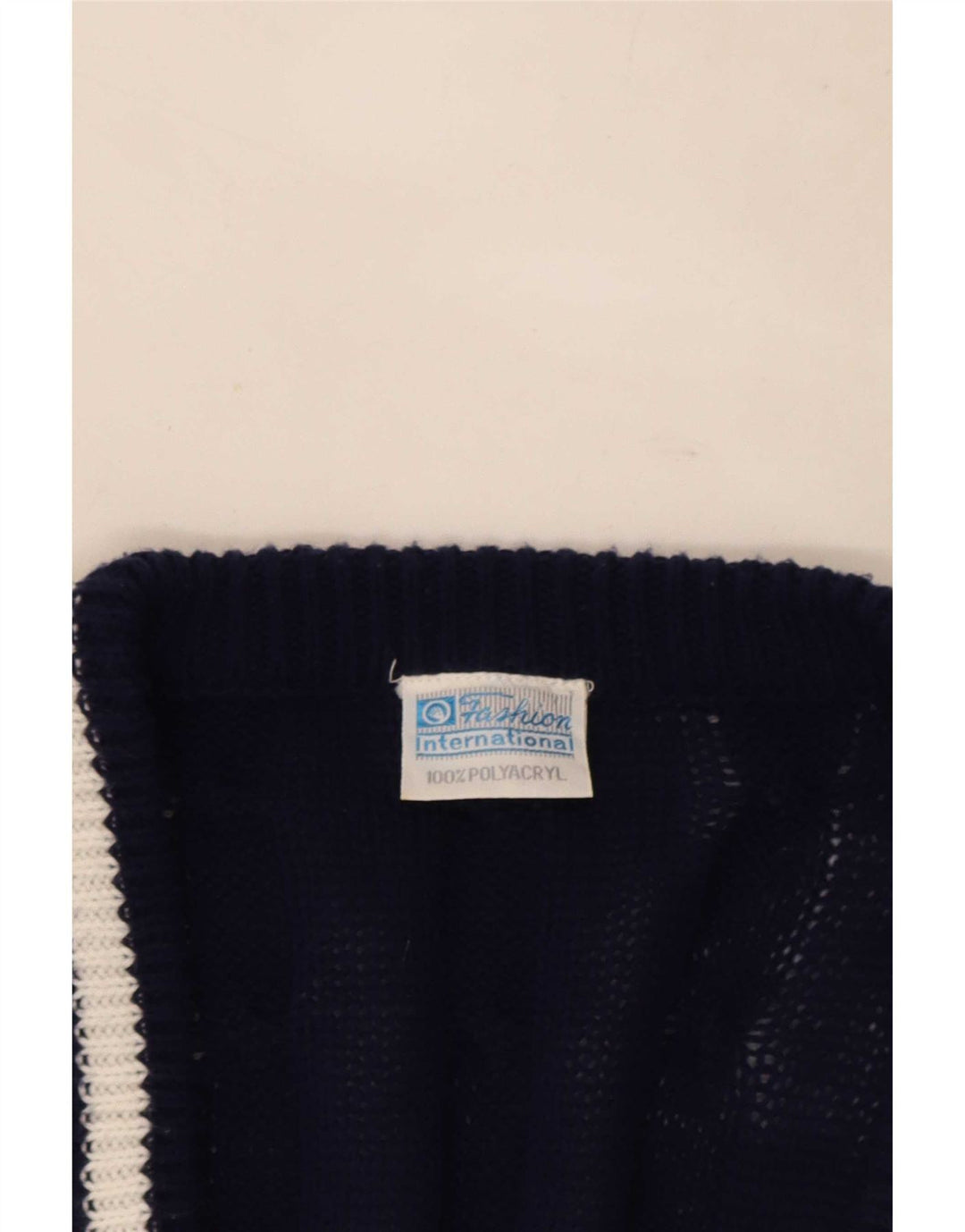 Pull Cardigan Homme Vintage IT 48/50 Polyester Rayé Bleu Marine Moyen