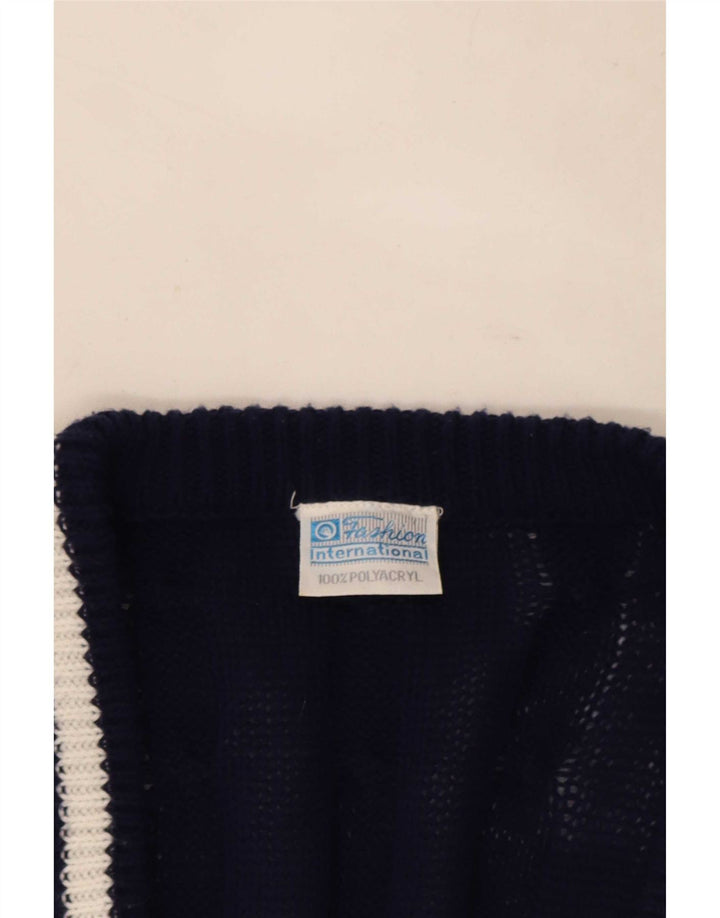 Pull Cardigan Homme Vintage IT 48/50 Polyester Rayé Bleu Marine Moyen