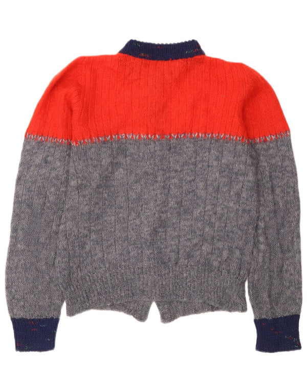 vintage Womens Snowflake Cardigan Sweater UK 14 Medium Grey Colourblock