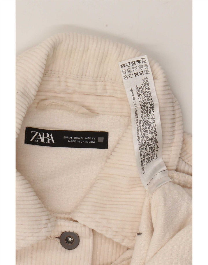 Zara Veste surdimensionnée en velours côtelé pour femme UK 14 Medium Off White Cotton